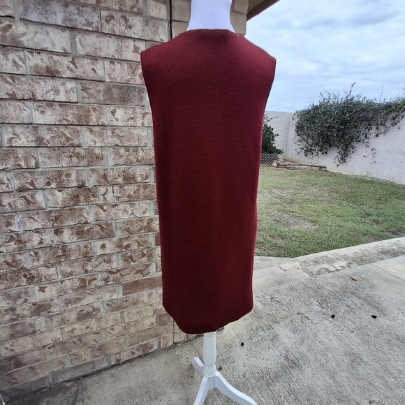 Cocogio Open-Front Sleeveless Pocket Merino Wool Maroon Long Vest Sweater Medium - Picture 6 of 16